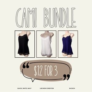 Cami Bundle — Black, White & Navy Lace Trim Camis